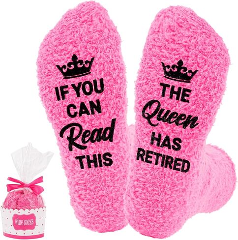 Moikolok Retirement Socks for Women Gift Ideas for Woman Queen Has Retired Cozy Christmas Mother's Day Gift (Hot Pink/Purple) in Saudi Arabia