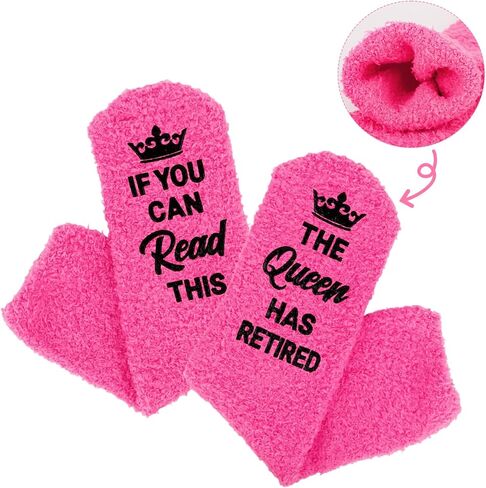 Moikolok Retirement Socks for Women Gift Ideas for Woman Queen Has Retired Cozy Christmas Mother's Day Gift (Hot Pink/Purple) in Saudi Arabia