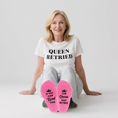Moikolok Retirement Socks for Women Gift Ideas for Woman Queen Has Retired Cozy Christmas Mother's Day Gift (Hot Pink/Purple) in Saudi Arabia