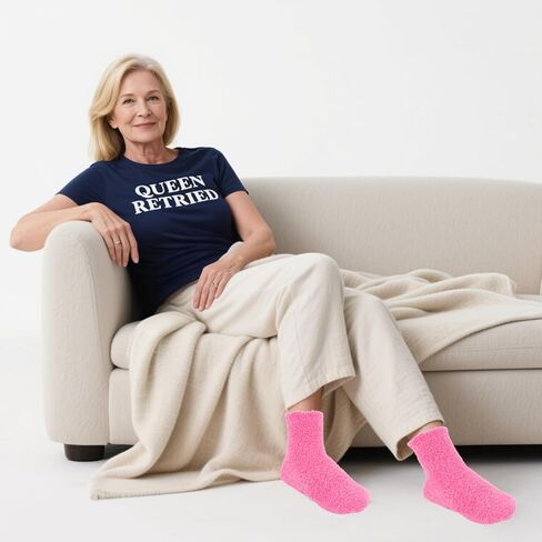 Moikolok Retirement Socks for Women Gift Ideas for Woman Queen Has Retired Cozy Christmas Mother's Day Gift (Hot Pink/Purple) in Saudi Arabia