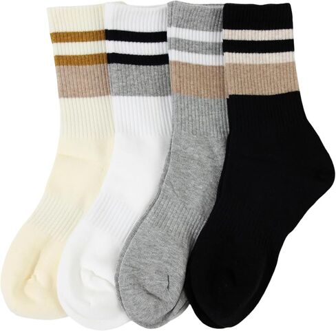 Rolanrosa Womens Striped Crew Socks,Cotton Casual Cozy Athletic Calf Socks for Women Girls 4 Pairs, Size 5-10 in Saudi Arabia