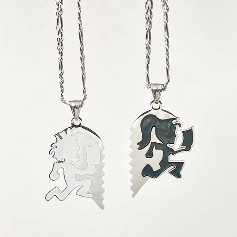 One Pair Of Pendant Charm White Black Hatchetman Hatchet Man womenJuggalo Juggalette Couple Heart Necklace 4mm 24'' silver hip hop pendant for Women, Men, hatchet man in Saudi Arabia