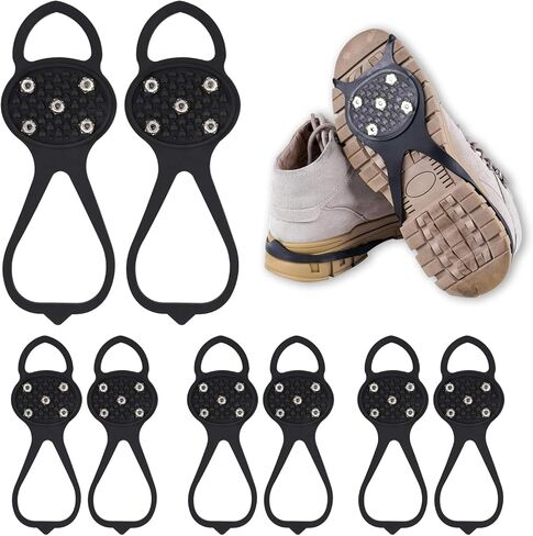 4 أزواج من المسامير ذات القابض غير القابل للانزلاق للأحذية من LipLopBest، ومرابط الجر على الجليد مع 5 مسامير فولاذية - مسامير ثلجية عالمية ذات مسامير دقيقة للمشي لمسافات طويلة والتسلق in Kuwait