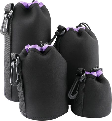 4Pcs Camera Lens Case Bag,4 Sizes Blue Water Resistant Protective Lens Pouch Set With Adjustable Drawstring Rotating Clamp,Replacement Compatible Thick Protective Neoprene for Canon,Nikon,Sony,Pentax in Saudi Arabia