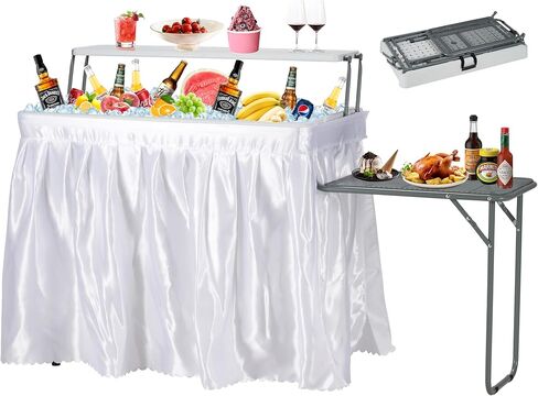 Dragosum Outdoor Ice Cooler Table with Drain and Shelf, Folding Table with Matching Skirt, Portable Table Coolers 4 Foot for Party BBQ Camping Wedding in Saudi Arabia