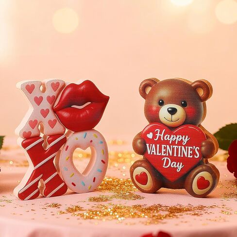 Wesiti 2 Pcs Valentines Day Wooden Cats Decorations Love Cat Couple Figurines Valentines Wooden Table Decorations for Home Indoor Decor Sweet Gifts for Him Her in Saudi Arabia