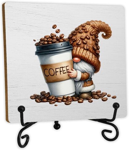 SkipTiger Gnomes Wood Sign For Coffee Bar Decor,Cute Gnome Wood Plaque With Stand,I'll Star Working When Coffee Does Sign For Cafe Bar Station Office Kitchen Decor,5x5 Inches in Saudi Arabia