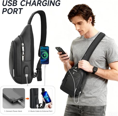 حقيبة كروس للرجال من باووب، حقيبة حبال مع منفذ شحن USB وشرائط عاكسة للضوء، مفتاح مقاوم للماء 2 حقيبة كتف صغيرة حقيبة ظهر نهارية للسفر والمشي لمسافات طويلة وصالة الألعاب الرياضية والجري والتنقل اليومي in Saudi Arabia