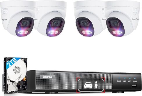 LongPlus Security Camera System, 4K-UHD 16CH NVR 8MP Wired Home Security System Outdoor Indoor, 8 PoE Dome Cameras, LED Spot Lights Color Night Vision, 132° FOV, 2-Way Audio, 24/7 Recording, 4TB HDD in Kuwait