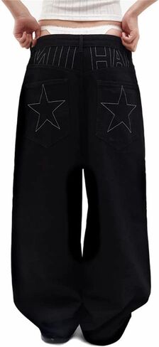 Harajuku Gothic Fashion Patchwork Black Jeans Punk Grunge Aesthetic Women Autumn Electro Pants Emo Printed Streetwear in Saudi Arabia
