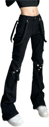 Harajuku Gothic Fashion Patchwork Black Jeans Punk Grunge Aesthetic Women Autumn Electro Pants Emo Printed Streetwear in Saudi Arabia