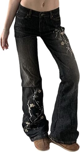 Harajuku Gothic Fashion Patchwork Black Jeans Punk Grunge Aesthetic Women Autumn Electro Pants Emo Printed Streetwear in Saudi Arabia