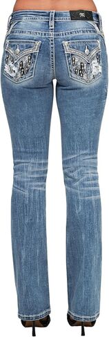 Miss Me Women's Mid-Rise Downturned Wing Faux Flap Pockets Bootcut Jeans in Saudi Arabia