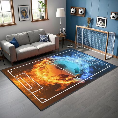 Rnmdn Soccer Rug for Bedroom,3'x5' Polyester Non-Slip Sports Rug for Living Room Game Area and Soccer Room Decor in Saudi Arabia
