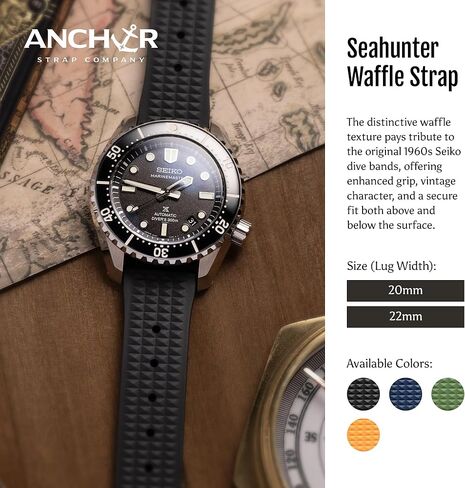 شركة انكور ستراب | حزام ساعة Anchorflex Seahunter | فرقة الغوص المطاطية FKM | غاطسة بالكامل | مشبك من الفولاذ المقاوم للصدأ | يناسب معصم من 6.25 إلى 8.25 بوصة | شريط ساعة الربيع in Kuwait