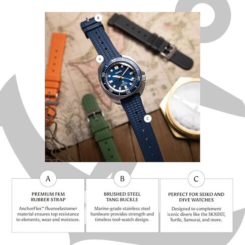 شركة انكور ستراب | حزام ساعة Anchorflex Seahunter | فرقة الغوص المطاطية FKM | غاطسة بالكامل | مشبك من الفولاذ المقاوم للصدأ | يناسب معصم من 6.25 إلى 8.25 بوصة | شريط ساعة الربيع in Kuwait