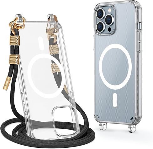 Magnetic Clear Case Compatible with iPhone 16 Pro Case Crossbody Anti Lost Strap Shockproof Protective Lanyard Phone Case Grey in Kuwait