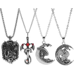 XJYHDY 4-Piece Gothic Dragon Necklace Set, Viking and Chinese Dragon Necklace for Women & Men Jewelry Collection in Saudi Arabia