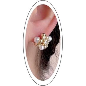 Trendy Delicate Gold Small Pearl Zirconia Cluster Stud Earring, Cute Silver Sparkling Rhinestone Bead Pearls Earrings Party Prom Jewelry Gift for Women in Kuwait