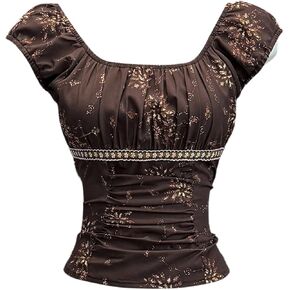 SweatyRocks Women's Floral Top Vintage Puff Cap Sleeve Blouses Ruched Scoop Neck Summer Tops in Saudi Arabia