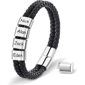 سوار جلدي رجالي من Dreamdecor مع خرز مخصص - مجوهرات بأسماء محفورة، هدايا مخصصة للرجال الأب in Kuwait