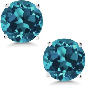 Gem Stone King 14K White Gold London Blue Topaz Stud Earrings For Women Men | 2.20 Cttw | Gemstone Birthstone Round 6MM | Fine Jewelry Gifts for Her Mom Women Wife in Saudi Arabia