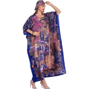 KARACHIC BY NF Women Kaftan Dress African Kente Print Caftan Maxi Dresses Casual wear, Lounge wear, Cover Up With Headwrap in Saudi Arabia