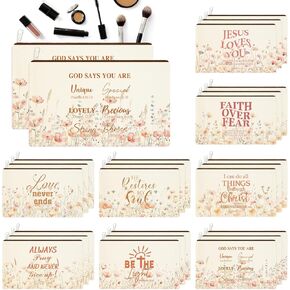 Kuabiz 24 Pcs Floral Makeup Bags Bulk for Women Wildflowers Cosmetic Bags Aesthetic Floral Canvas Travel Pouch Wildflower Toiletry Bag with Zipper for Bridesmaids Gifts Cosmetics Organizer Supplies in Kuwait