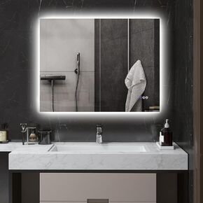 مرآة حمام LED من HOMCOM مع أضواء، مرآة LED بإضاءة خلفية 35 بوصة × 28 بوصة للحمام مع مقاومة للضباب والذاكرة ودرجة حرارة اللون اللانهائية، مرآة زينة قابلة للتعتيم مثبتة على الحائط، وضع أفقي/رأسي in Kuwait