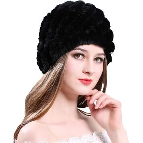 KAISHIN Winter Real Fur Beanies for Women Knitted Rex Rabbit Fur Hats Girls Colorful Striped Caps in Saudi Arabia
