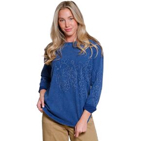 TRU LUXE Embroidered Slub Jersey Top, Blue, M in Saudi Arabia
