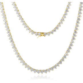 4mm Tennis Necklace for Women, Iced Out Simulated Diamond 14K Gold Plated Tennis Chain, 3 Prong Cubic Zirconia Elegant Necklace for Her Valentine Gifts in Saudi Arabia