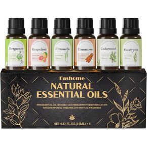 مجموعة الزيوت العطرية فاشوم، 6 خلطات عطرية مع البابونج واللبان وزهرة الزنجبيل والليمون والبرتقال الحلو والنعناع، ​​0.34 أونصة لكل منها in Kuwait