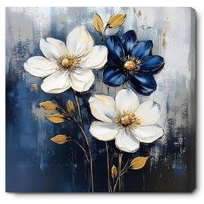 FOEIX Bathroom Wall Art Pictures Wall Décor Flowers Canvas Framed Abstract Artwork White Blue Floral Rustic Painting for Bedroom Living Room Kitchen Dinging Room Office (13.5x13.5 inches) in Saudi Arabia