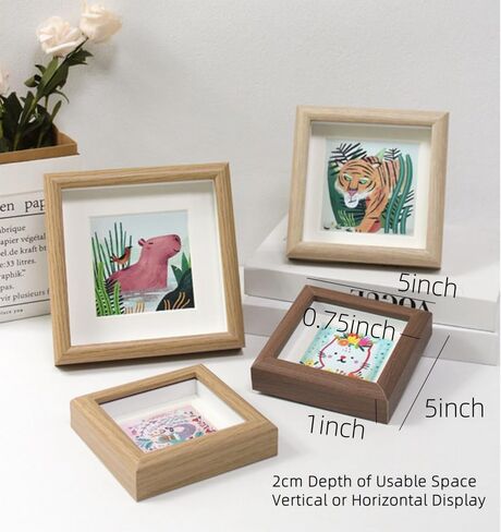Naeutop 4x4 Wooden Shadow Box Frame Picture Frame set of 2, with 3x3 mat, Walnut Square Picture Frame with Real Glass Small Square frame for Tiny Photos, Display on Table Desk Top or Wall Hanging in Saudi Arabia