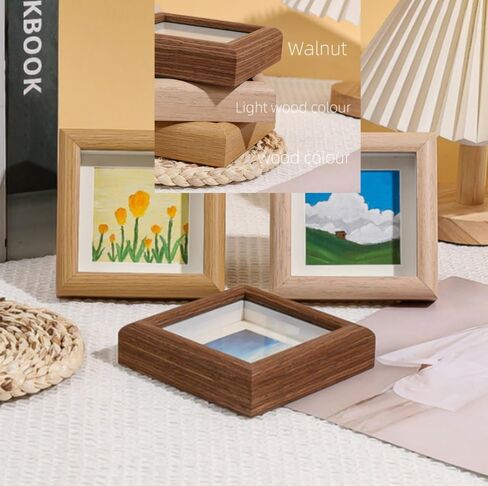 Naeutop 4x4 Wooden Shadow Box Frame Picture Frame set of 2, with 3x3 mat, Walnut Square Picture Frame with Real Glass Small Square frame for Tiny Photos, Display on Table Desk Top or Wall Hanging in Saudi Arabia