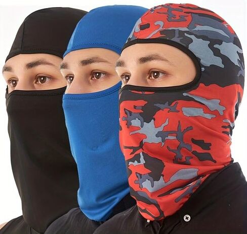 3-Pack Breathable Motorcycle Balaclava - Full Face and Neck Set - Premium All-in-One for Outdoor Sports, Cycling, Cold Weather Adventures - Seamless, Breathable, Adjustable Multi in Saudi Arabia
