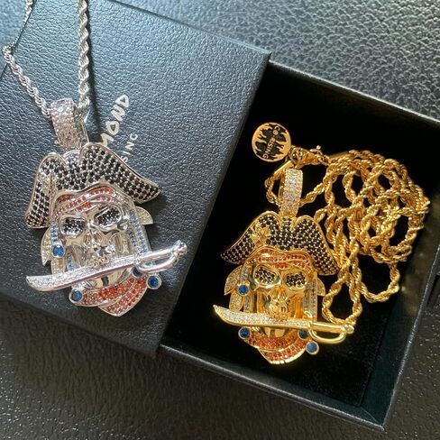 ICEDIAMOND 18K Gold Plated Pirate Skull Pendant Necklace, Iced Out CZ Diamond Skeleton Captain Charm, Hip Hop Jewelry for Men in Saudi Arabia