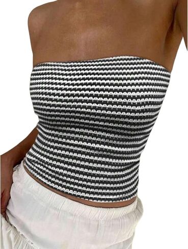 ZAFUL Women Satin Strapless Tube Tops Side Split Sleeveless Backless Bandeau Top Going Out Bustier Tops Silk Tank Top in Saudi Arabia