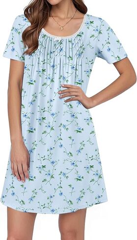 Ekouaer Pleated Nightgowns for Women Lace Trim Night Gown Ladies Sleep Dress in Saudi Arabia