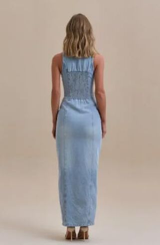 Quzzion Womens Summer Casual Button Down Maxi Denim Dress V Neck Sleeveless Sexy Bodycon Long Jean Dresses in Saudi Arabia