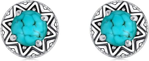 BETHZA Natural Turquoise Earring 925 Sterling Silver Round Turquoise Gemstone Stud Earrings Western Boho Jewelry Gifts for Women in Saudi Arabia
