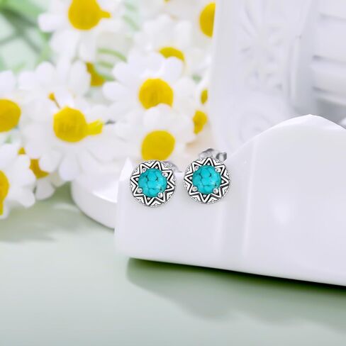 BETHZA Natural Turquoise Earring 925 Sterling Silver Round Turquoise Gemstone Stud Earrings Western Boho Jewelry Gifts for Women in Saudi Arabia
