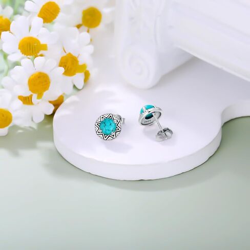 BETHZA Natural Turquoise Earring 925 Sterling Silver Round Turquoise Gemstone Stud Earrings Western Boho Jewelry Gifts for Women in Saudi Arabia
