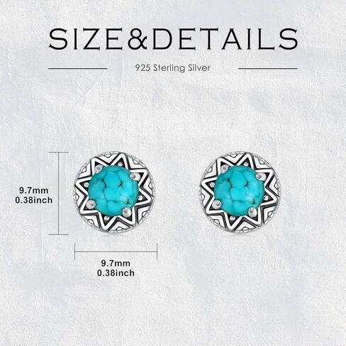 BETHZA Natural Turquoise Earring 925 Sterling Silver Round Turquoise Gemstone Stud Earrings Western Boho Jewelry Gifts for Women in Saudi Arabia