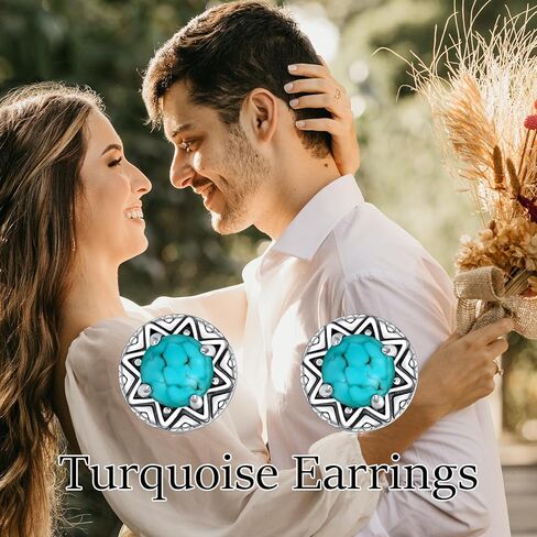 BETHZA Natural Turquoise Earring 925 Sterling Silver Round Turquoise Gemstone Stud Earrings Western Boho Jewelry Gifts for Women in Saudi Arabia