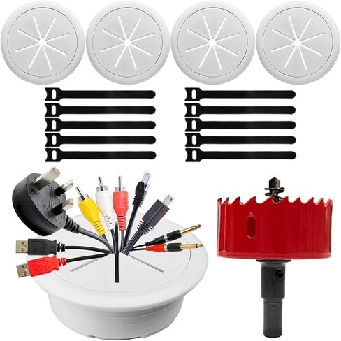 6 Pack TV Cord Hider for Wall Mounted TV, 2-3/8"(60mm) in Wall Cable Management Kit, Includes 6 White Pass Throughs, 1 Hole Saw Drill Attachment & 10 Cable Ties for Easy Install in Saudi Arabia