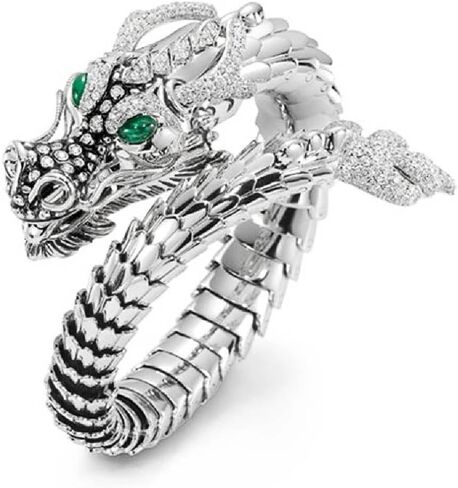 Dragon Shaped Open-Ended Men's Ring with Green Cubic Zirconia in Saudi Arabia