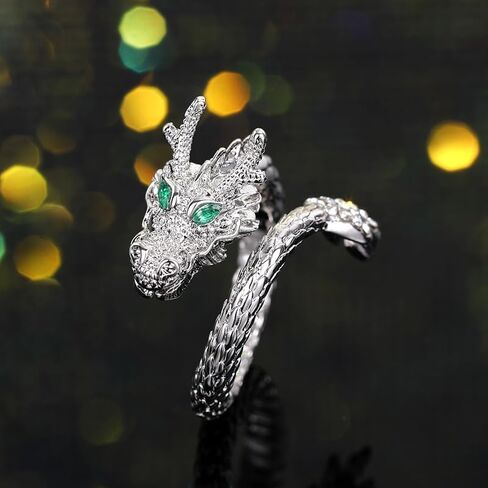 Dragon Shaped Open-Ended Men's Ring with Green Cubic Zirconia in Saudi Arabia