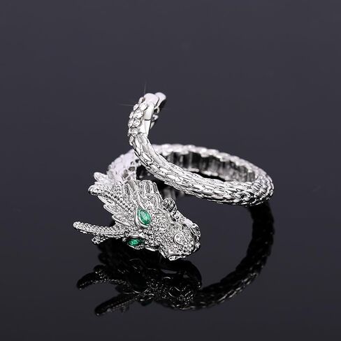 Dragon Shaped Open-Ended Men's Ring with Green Cubic Zirconia in Saudi Arabia
